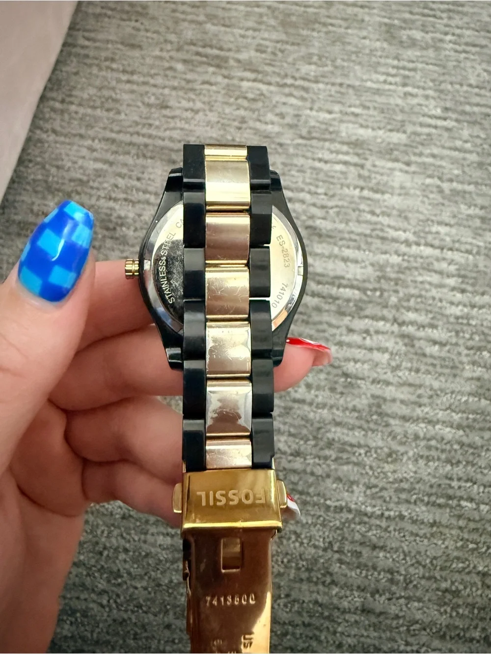 Fossil Gold and Black Bracelet Watch Clasp Detail
